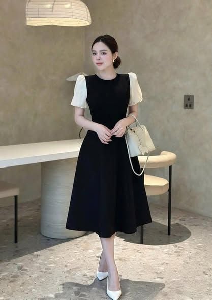 TQ4255-Đầm xòe phối tay Đen