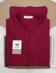 TQ4253-Set linen, áo sơ mi tay liền +CV ngắn Đỏ (kèm đai)