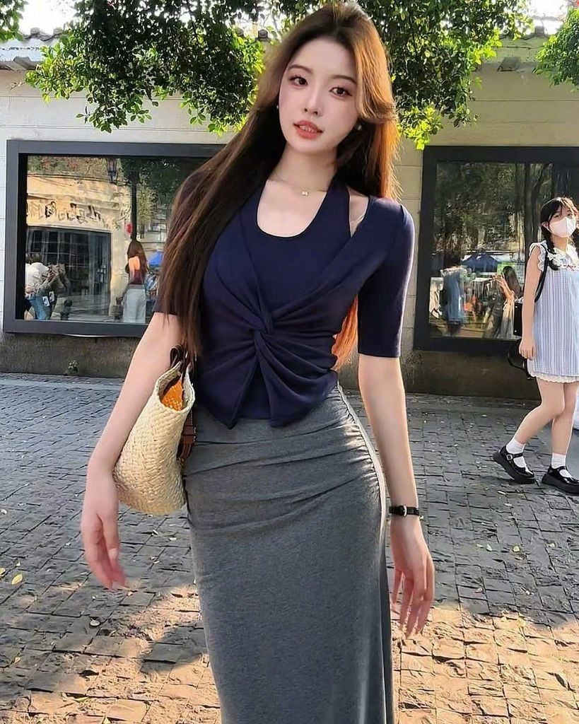 VGU0256-Set áo kiểu, CV dài Xám
