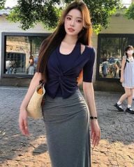 VGU0256-Set áo kiểu, CV dài Xám