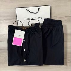 VGU0270-Set áo 2dây cổ nhúng bèo, quần short Đen