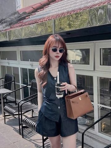 TB5732-Set áo kiểu+quần short Xanh Đen