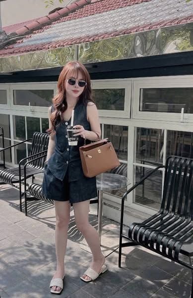 TB5732-Set áo kiểu+quần short Xanh Đen