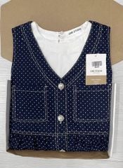 TQ4259-Set đầm jean chấm bi cổ tim+áo trắng tay phồng CC