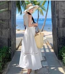 VGU9969 - Đầm Kiểu Form Dài Trắng