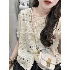 KS0739-Set áo kate thêu phối ren tròn, quần short Đen