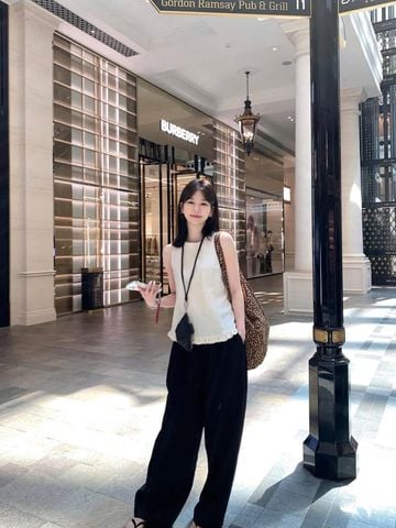 VGU0292-Set áo phối nút sau lưng, quần dài Đen (áo trắng)