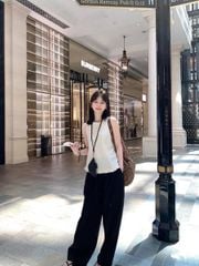 VGU0292-Set áo phối nút sau lưng, quần dài Đen (áo trắng)