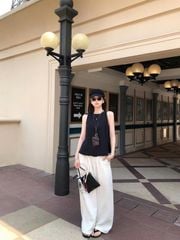 VGU0293-Set áo phối nút sau lưng, quần dài Trắng (áo đen)