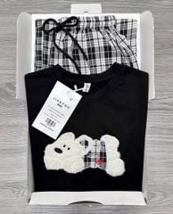 TB8310-Set áo thun đen đính cún nổi, quần dài caro