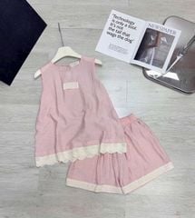 KS0772-Set áo phối chân ren, quần short Xanh