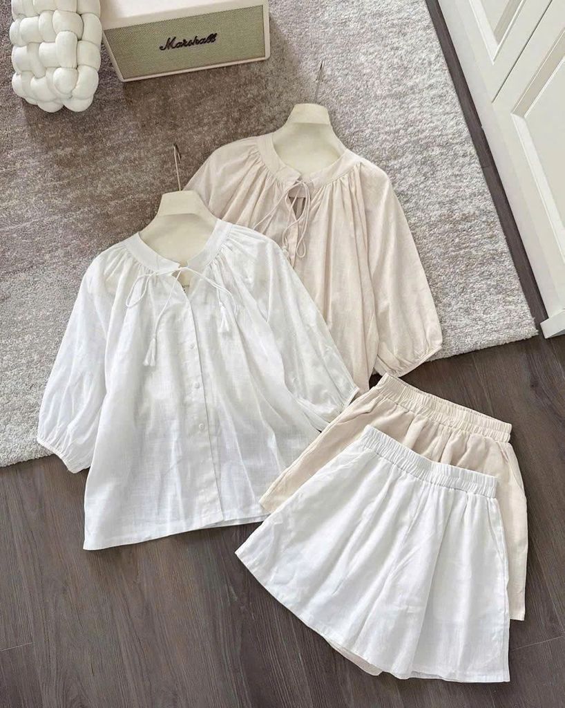 TQ4285-Set áo tay lỡ, quần short Trắng