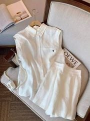 KS0773-Set linen, áo phối túi thêu ngựa, quần short Trắng