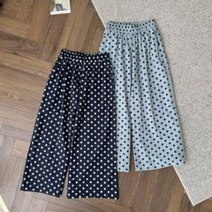 TQ4279-Quần suông linen họa tiết chấm bi Xanh