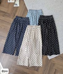TQ4277-Quần suông linen họa tiết chấm bi màu Da