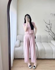 KS0755-Set áo cột nơ phối nút sau lưng, quần dài Hồng