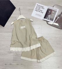 KS0771-Set áo phối chân ren, quần short Vàng
