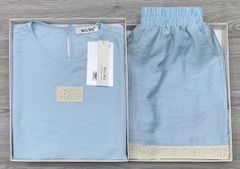 KS0772-Set áo phối chân ren, quần short Xanh