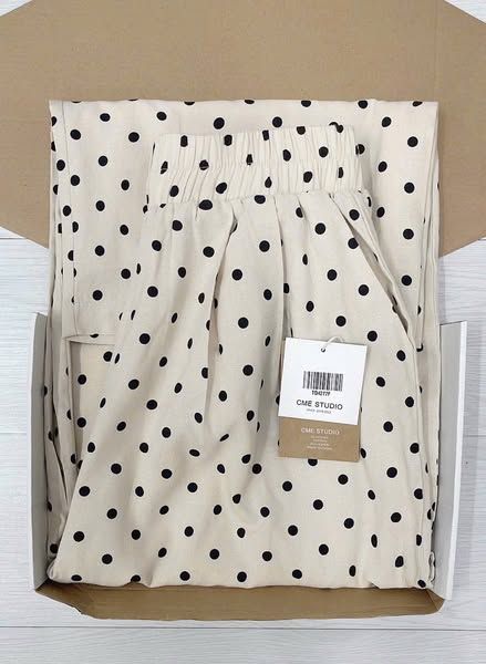 TQ4277-Quần suông linen họa tiết chấm bi màu Da