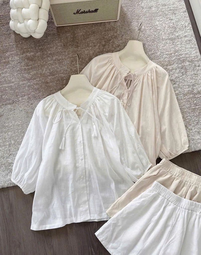 TQ4285-Set áo tay lỡ, quần short Trắng