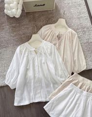 TQ4285-Set áo tay lỡ, quần short Trắng
