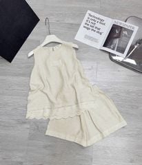 KS0772-Set áo phối chân ren, quần short Xanh