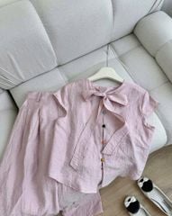 KS0755-Set áo cột nơ phối nút sau lưng, quần dài Hồng