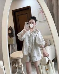 TB8320-Set caro nhí in hoa, áo nút ngọc+quần short
