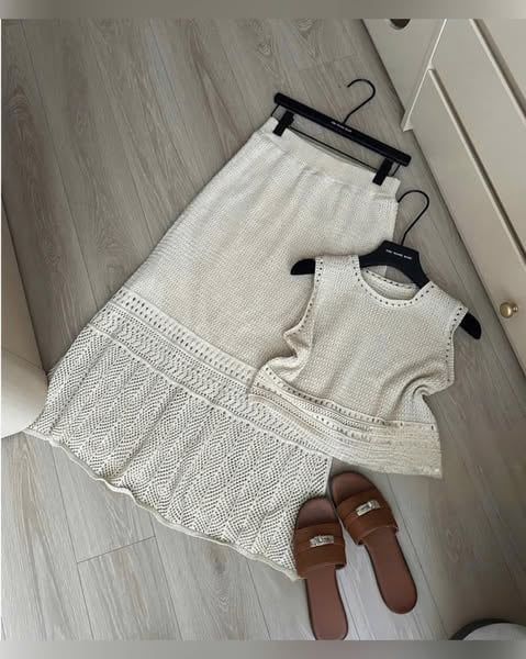 VGU0347-Set len hè, áo sát nách+CV dài Nâu