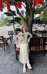 VGU0347-Set len hè, áo sát nách+CV dài Nâu