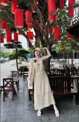 VGU0347-Set len hè, áo sát nách+CV dài Nâu