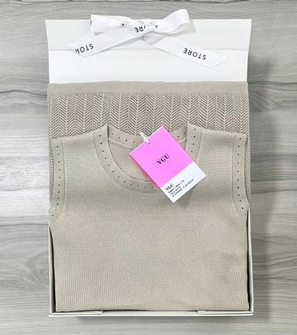 VGU0347-Set len hè, áo sát nách+CV dài Nâu