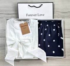 VGU0351-Set áo sát nách viền ren, quần suông chấm bi X.Đen+dây cột eo