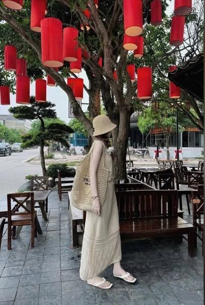 VGU0347-Set len hè, áo sát nách+CV dài Nâu