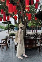 VGU0347-Set len hè, áo sát nách+CV dài Nâu