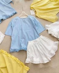 TQ4299-Set basic áo xanh+ quần short nhúng bèo tầng Trắng