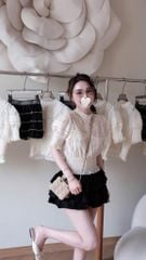 VGU0359-Set áo tơ thêu CC, CV tầng Đen