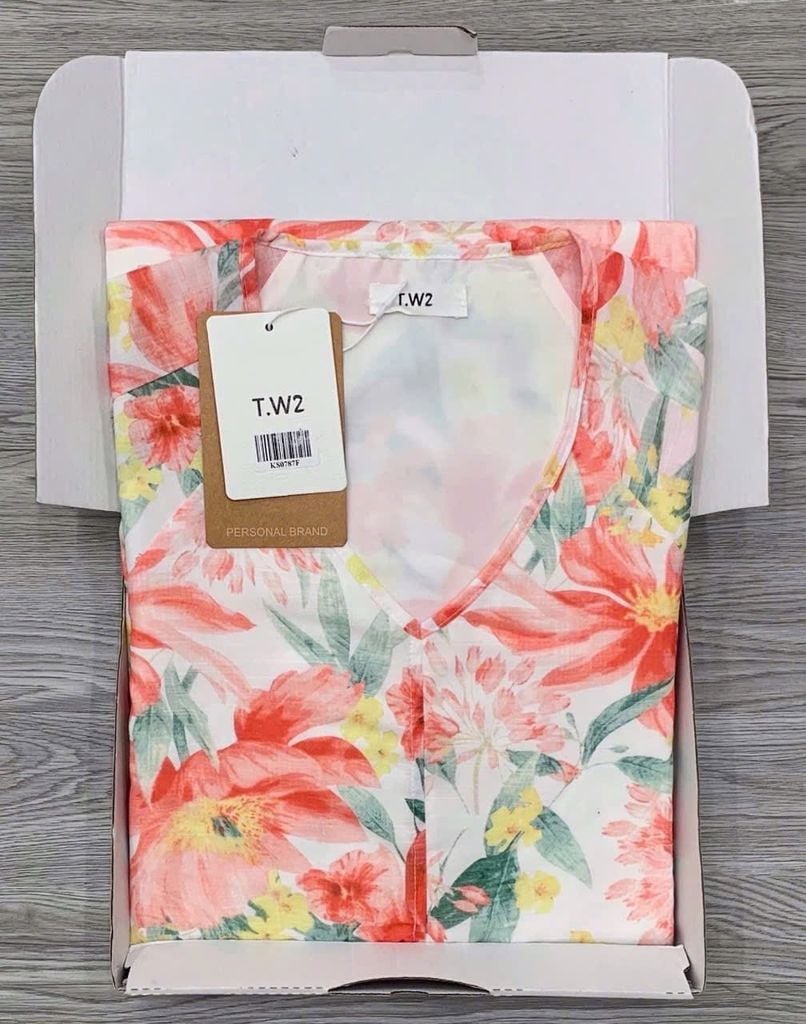 KS0787-Đầm hoa cổ tim tay phồng