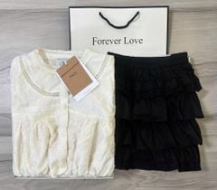 VGU0359-Set áo tơ thêu CC, CV tầng Đen