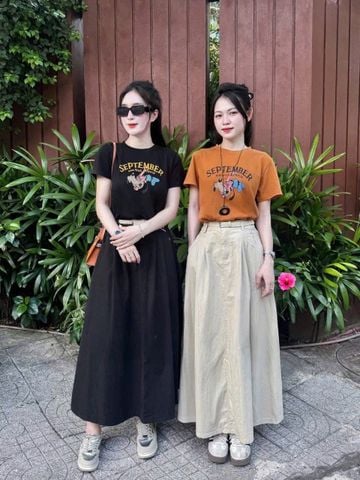 TB8379-Set áo thun in hình, CV dài Đen+nịt