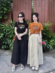 TB8379-Set áo thun in hình, CV dài Đen+nịt