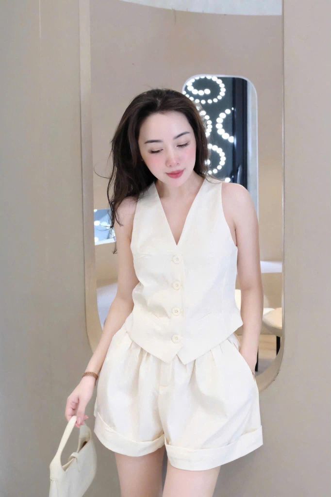 TQ4292-Set áo gile, quần short Trắng