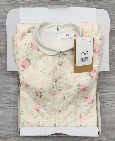 KS0796-Đầm kate thêu phối cổ sen họa tiết hoa Hồng