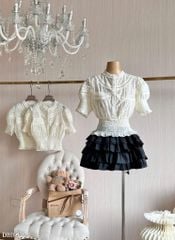 VGU0359-Set áo tơ thêu CC, CV tầng Đen