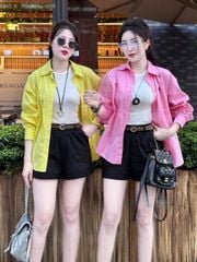 TB8313-Set áo sơ mi Hồng thêu ngựa+áo thun 3lỗ+quần short Đen +nịt