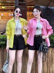 TB8314-Set áo sơ mi Vàng thêu ngựa+áo thun 3lỗ+quần short Đen +nịt