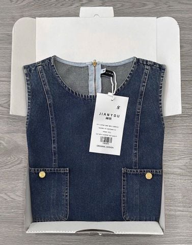 TB8385-Đầm jean suông phối túi