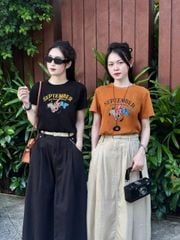 TB8379-Set áo thun in hình, CV dài Đen+nịt