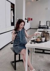 TB8385-Đầm jean suông phối túi
