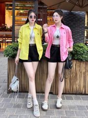 TB8314-Set áo sơ mi Vàng thêu ngựa+áo thun 3lỗ+quần short Đen +nịt